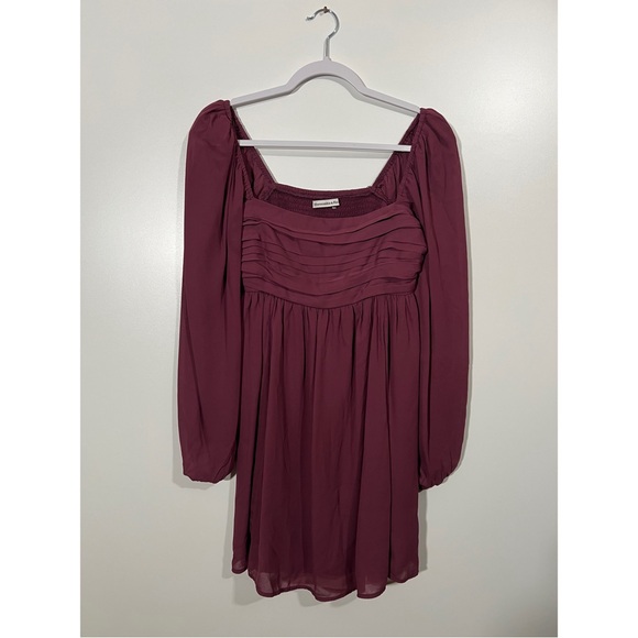 Abercrombie Dress Long Sleeve Chiffon Mini Dress in Burgundy Maroon Size Small - Picture 2 of 10